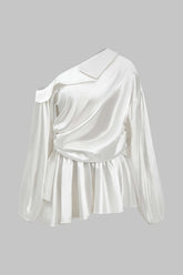 Satin Ruched Asymmetry Long Sleeve Mini Dress